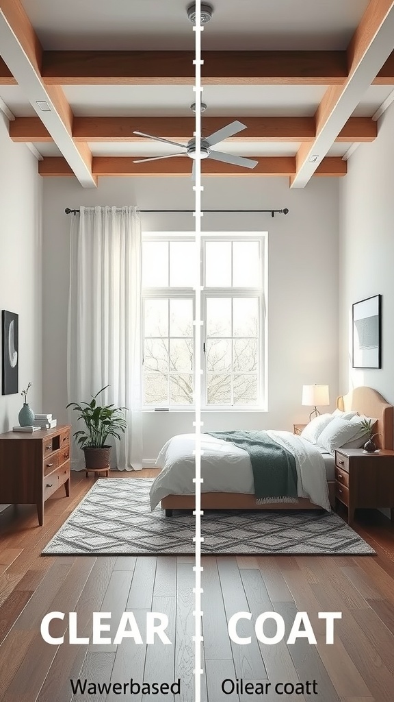 Comparison of water-based and oil-based clear coats on a room's interior.