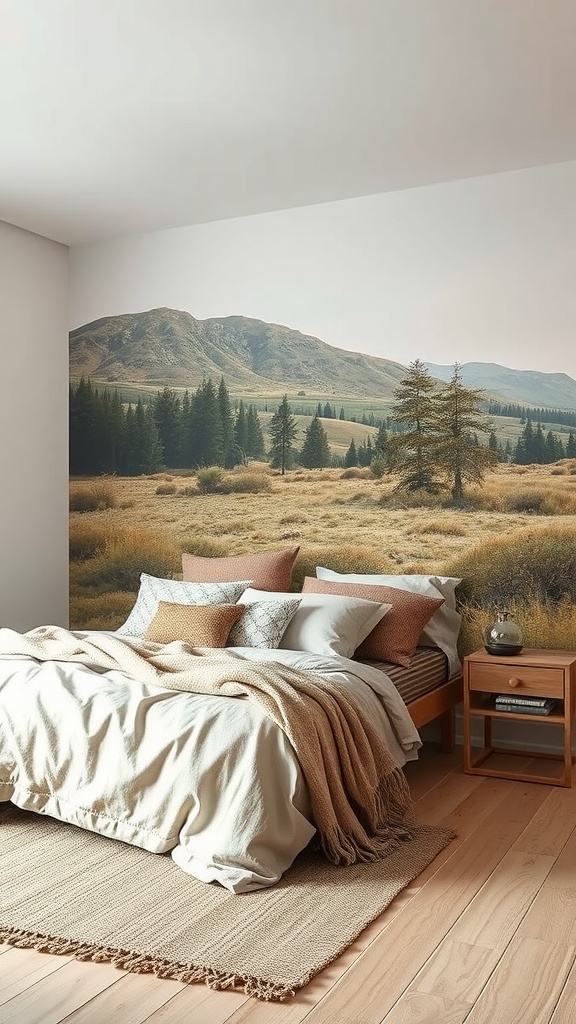 Cozy Scandinavian bedroom with nature-inspired colors and decor