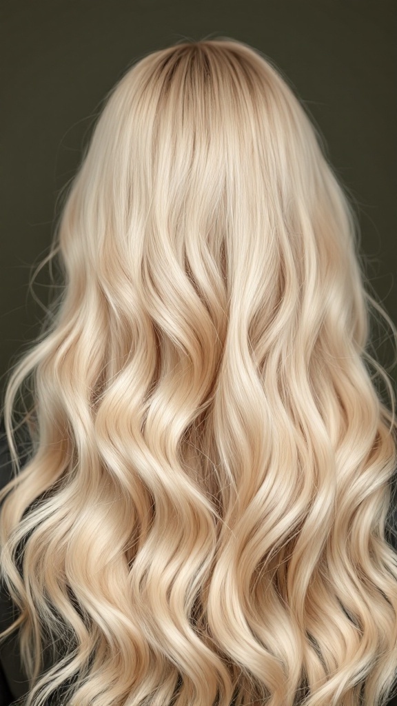 Long wavy hair with chunky blonde highlights, showcasing a blend of soft blondes.