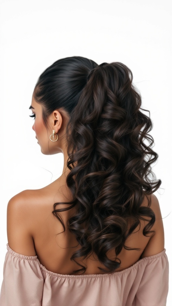 Classic curly ponytail hairstyle for long hair