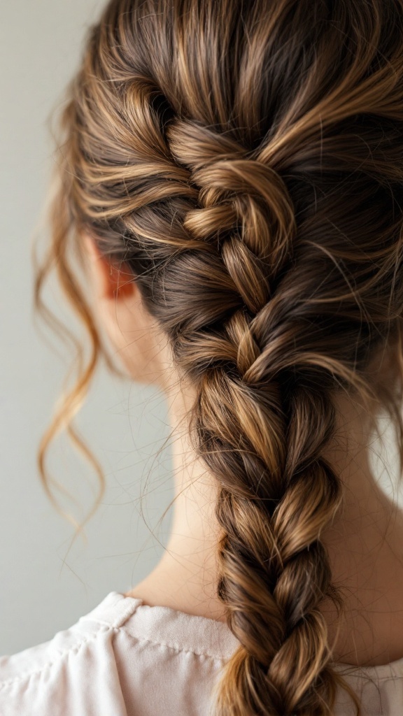 Close-up of a classic French braid on medium hair