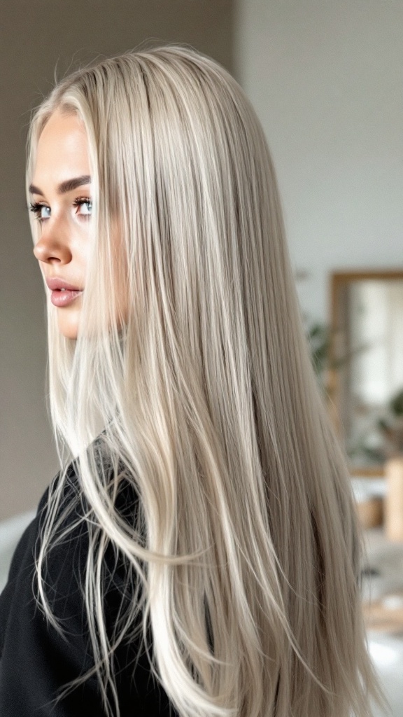 A woman with long straight hair wearing a black turtle neck sweater