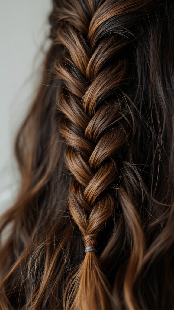 Close-up view of a classic three-strand braid in hair