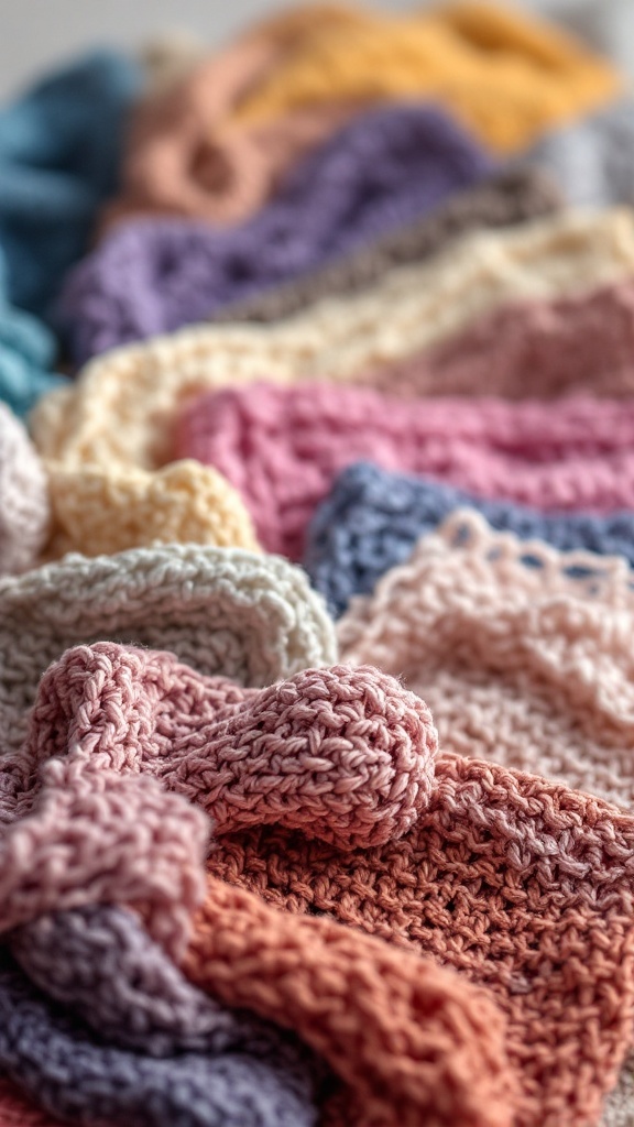 An assortment of crochet yarns in various colors including pink, cream, orange, and purple, showcasing the vibrant possibilities in crochet fashion.