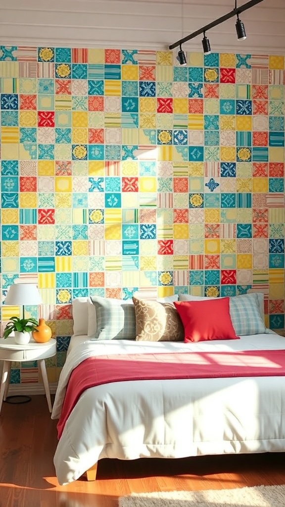 Colorful ceramic tile backsplash in a kitchen