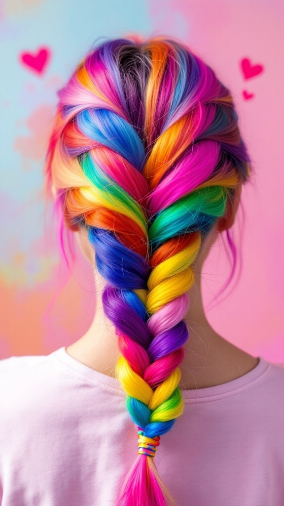 A colorful rainbow braid hairstyle