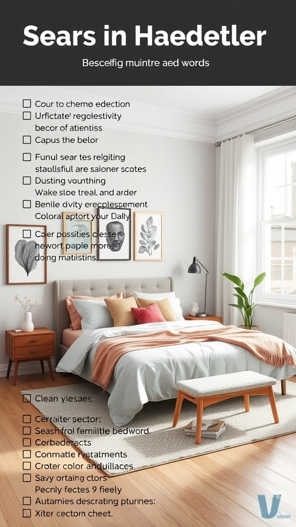A well-decorated room featuring a bed with colorful pillows and a clear coat finish on the furniture.