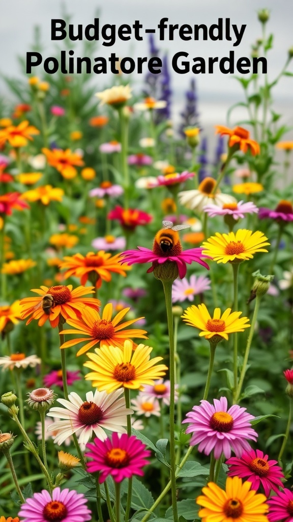 Colorful flowers in a budget-friendly pollinator garden.
