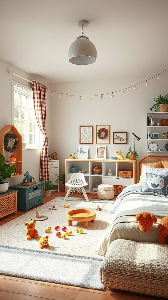 Cozy shared bedroom for kids with playful elements and a warm atmosphere