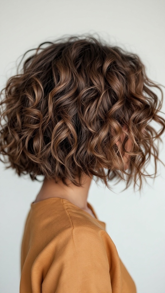 A stylish curly bob with textured layers, showcasing bouncy curls and a flattering silhouette.