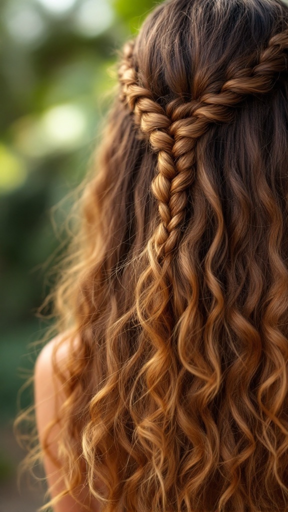 A person with long curly hair styled with a braided accent.