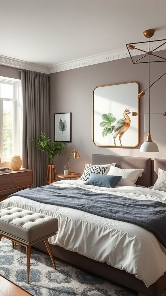 A cozy corner bed setup with soft bedding, stylish decor, and natural light.