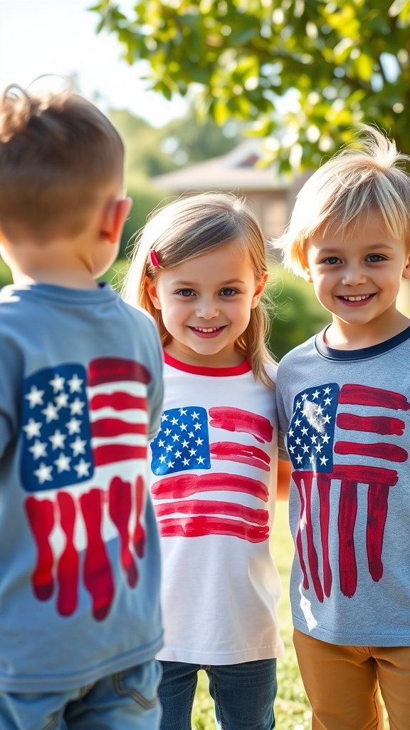 Children wearing DIY American flag t-shirts