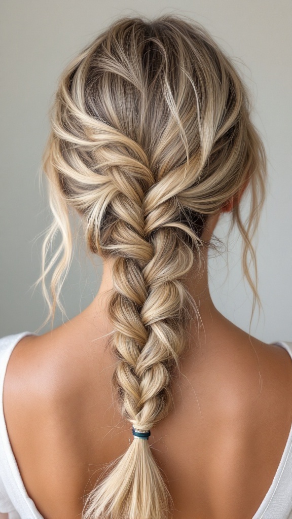 A double braid hairstyle with loose tendrils, showcasing a romantic and casual look.