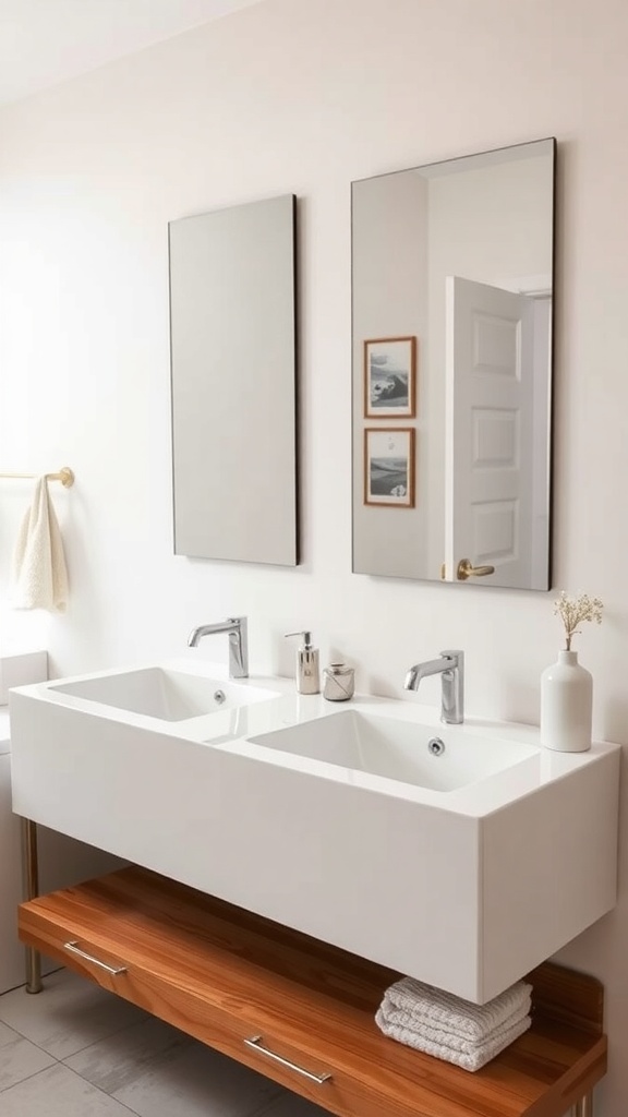 Modern bathroom with dual sinks and mirrors