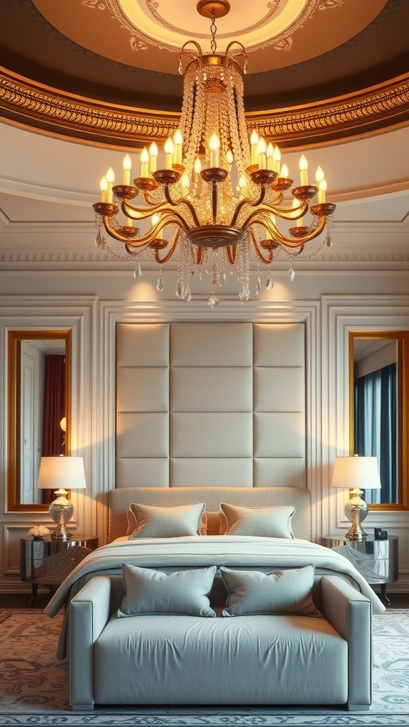 Elegant chandelier in a luxurious bedroom setting