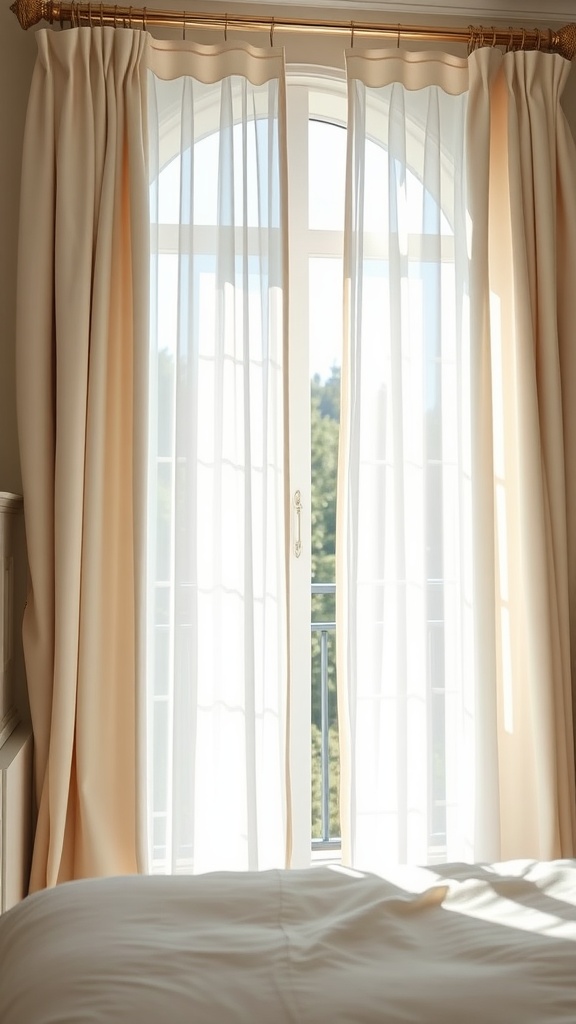 Soft pastel curtains in a bedroom window