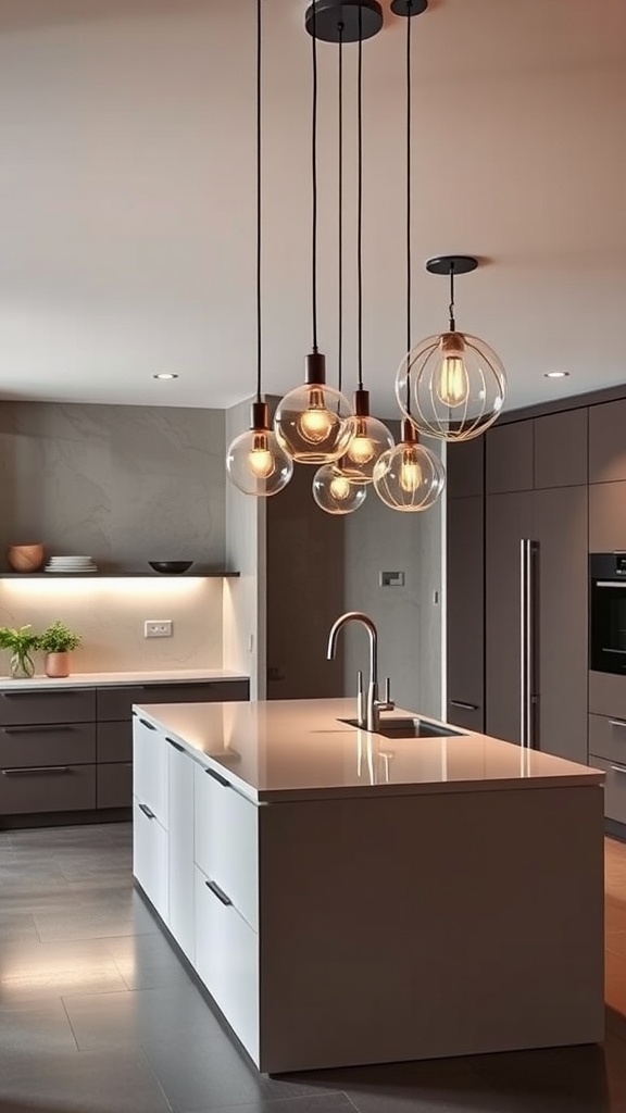 Elegant pendant lights above a modern kitchen island