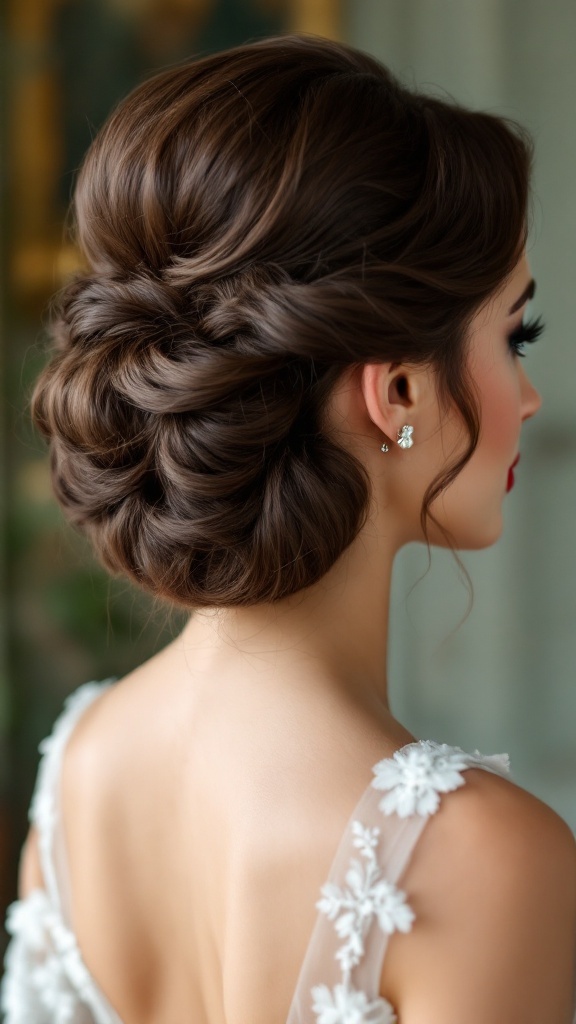 Brunette elegant pin-up hairstyle for bridesmaids
