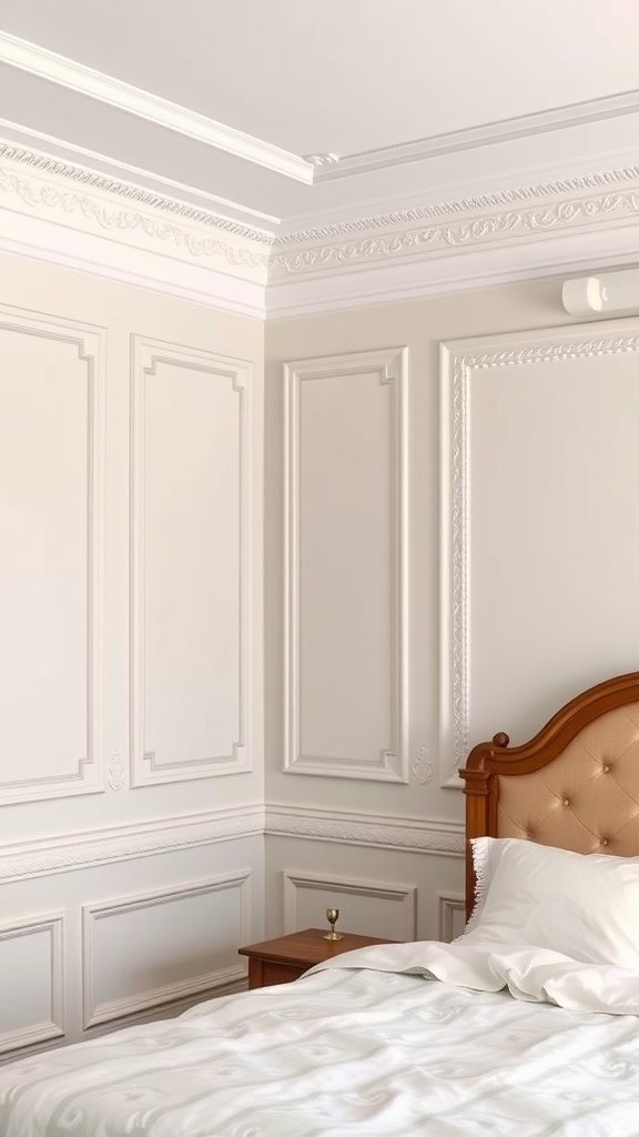 Elegant bedroom with detailed wall molding