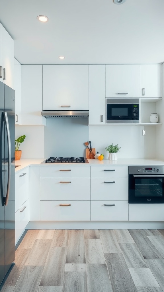 A modern kitchen featuring energy-efficient appliances in a sleek design.