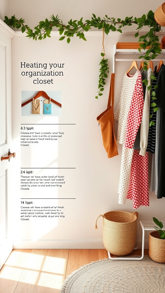 A well-organized kids closet featuring clothes, baskets, and a warm ambiance.