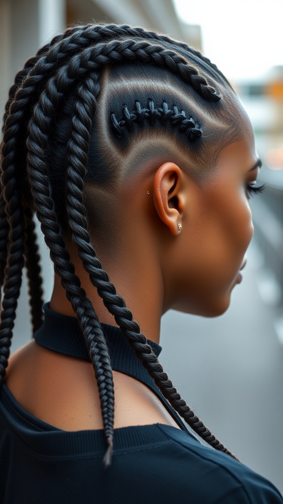 Faded undercut hairstyle with medium knotless braids