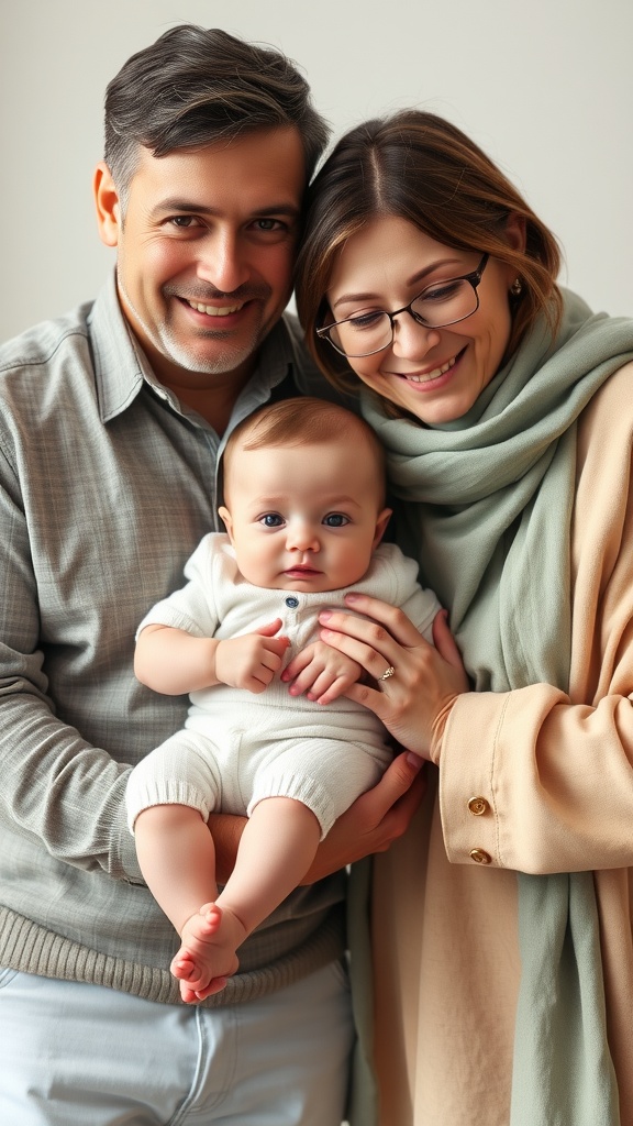 A family portrait of a mother, father, and their baby, showcasing familial love and connection.