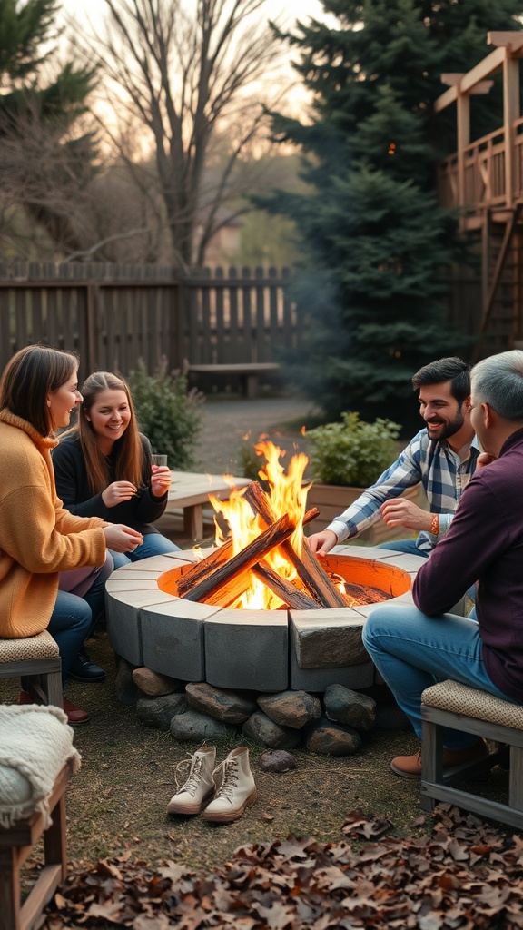 Family game night by the fire pit with people laughing and enjoying each other's company.