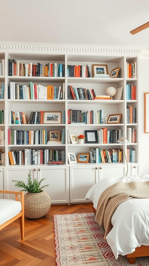 Bookshelf with family photos and books