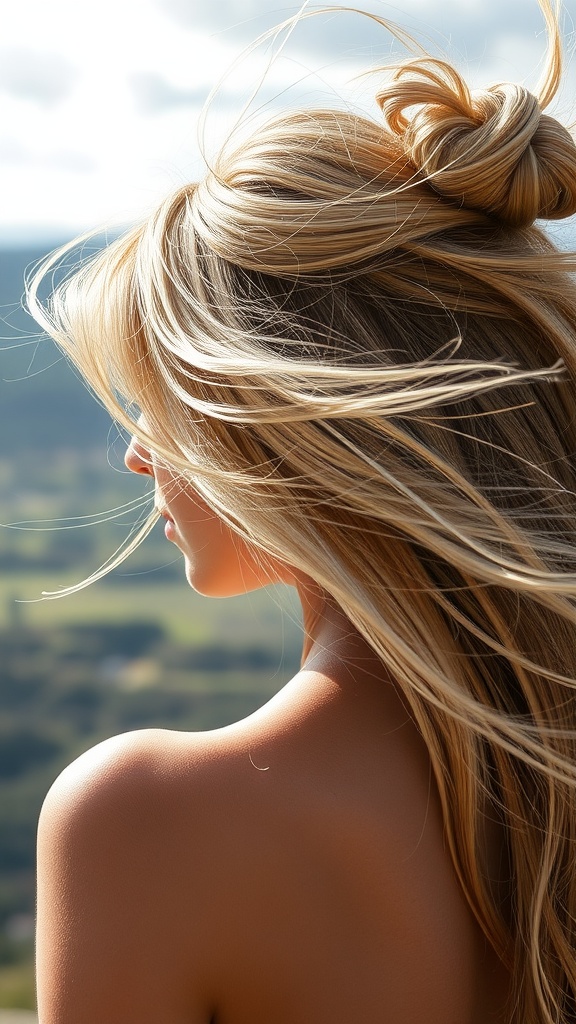 An image showcasing feathered hair with wispy bangs, capturing a light and airy hairstyle.