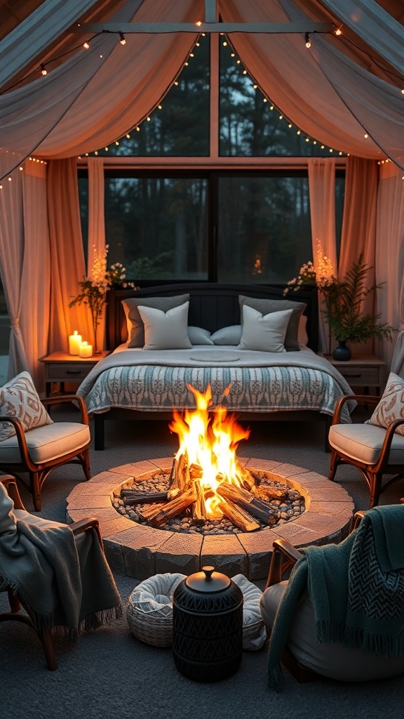 A cozy fire pit surrounded by comfortable seating, perfect for a romantic evening.