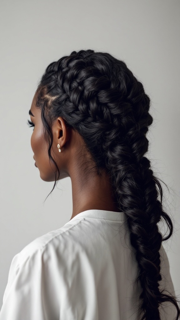 A fishtail braid ponytail hairstyle on a person.