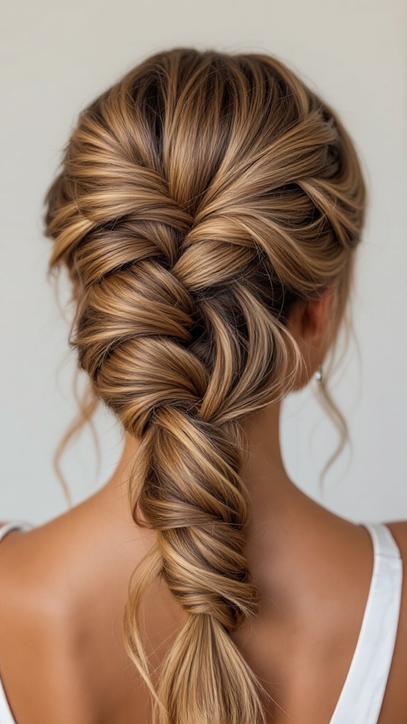 A beautiful fishtail braid with a bouffant hairstyle suitable for bridesmaids.