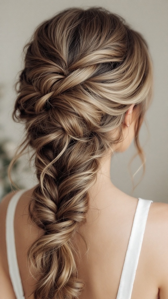 A fishtail braid hairstyle with soft volume for thin hair