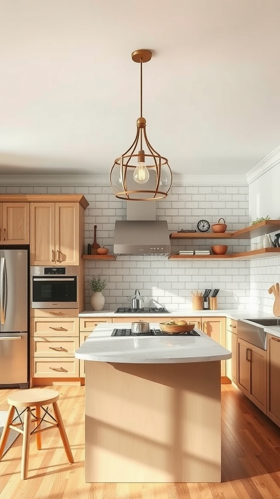 Kitchen island with unique pendant light fixture