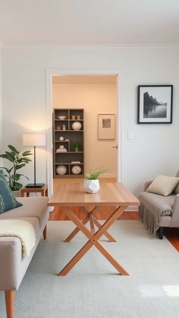 A stylish foldable table in a cozy living room setting
