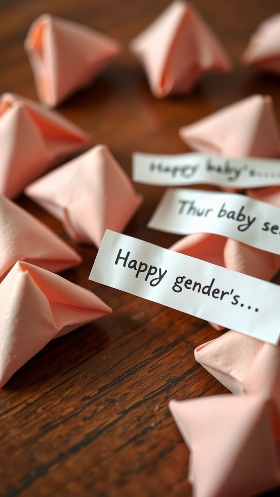 Fortune cookies with messages for a gender reveal event.