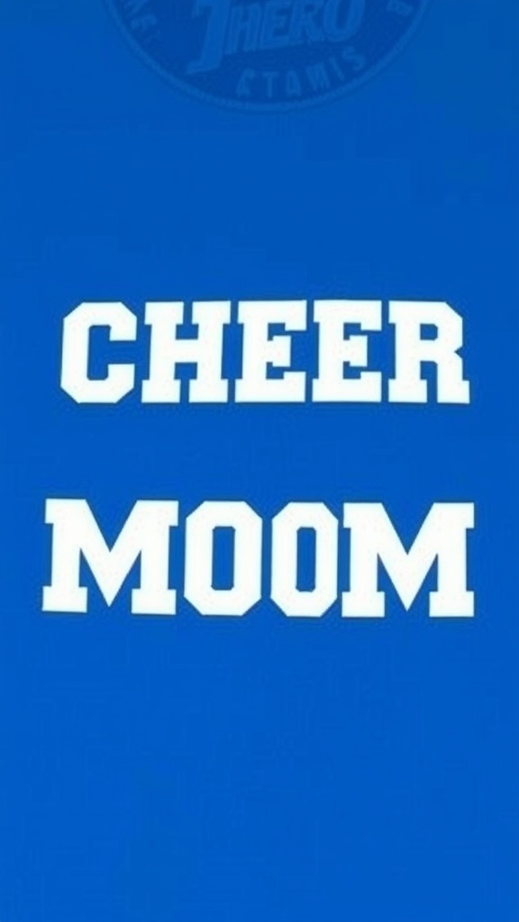 A blue shirt with the text 'CHEER MOOM' in bold white letters.