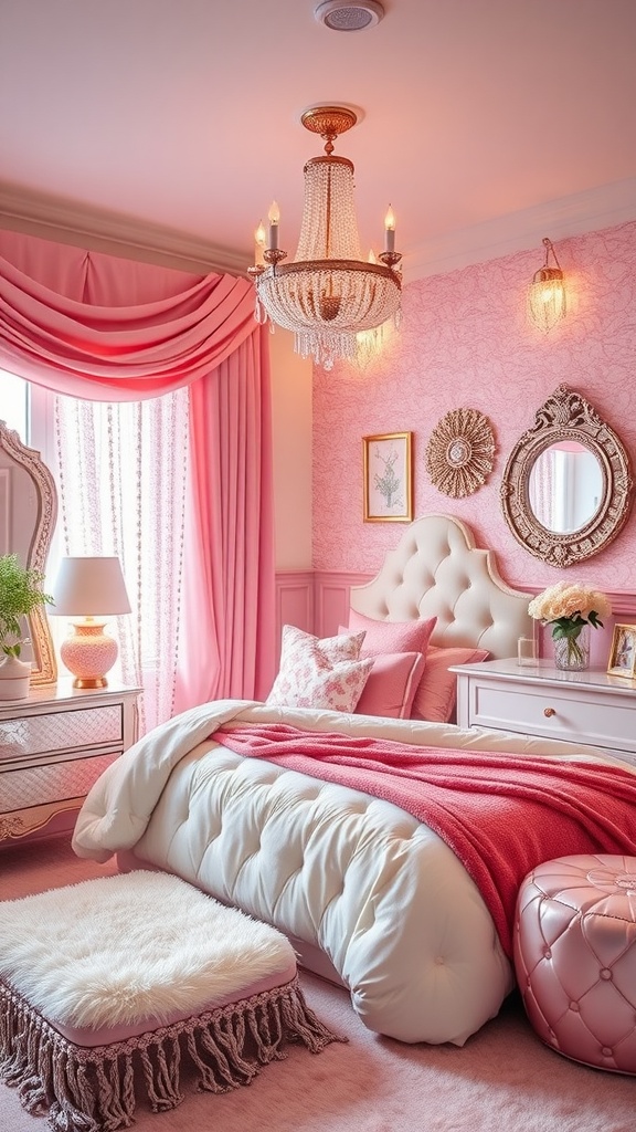 Classy teen bedroom featuring pink hues and elegant decor
