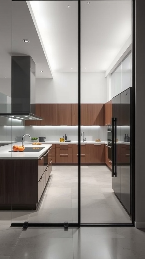 Modern kitchen with glass panel pass through