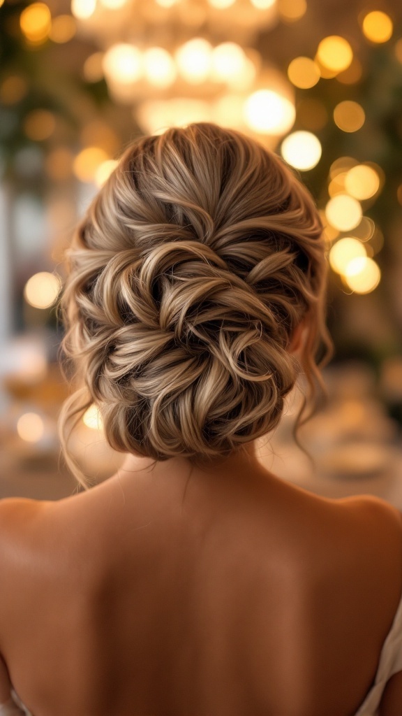Elegant updo hairstyle with curly accents for Indian wedding
