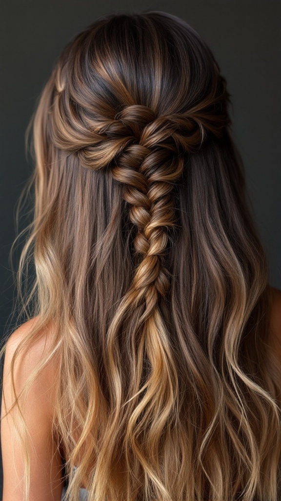 Half up braid hairstyle with ombre highlights