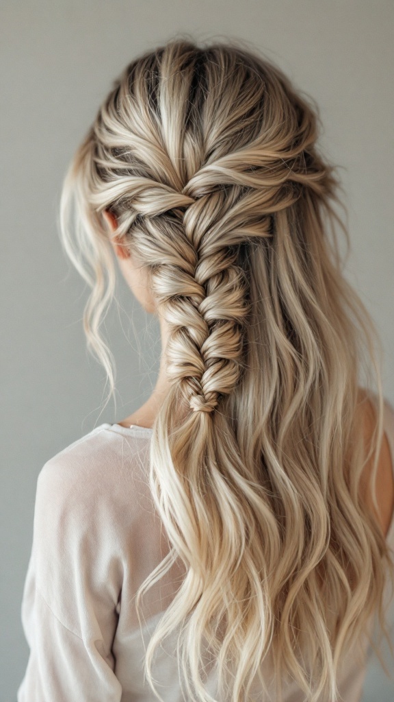 Half up Dutch braid hairstyle with wavy hair