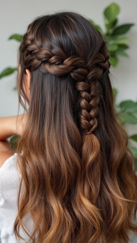 Half up fishtail braid hairstyle for medium length hair
