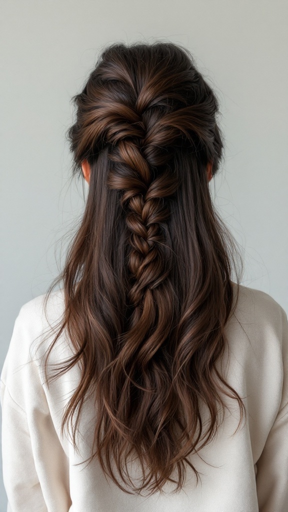 A half up fishtail braid with flowing hair