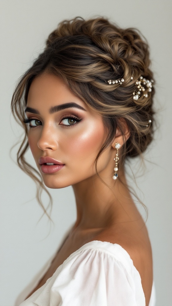 Half up half down hairstyle adorned with beaded accessories