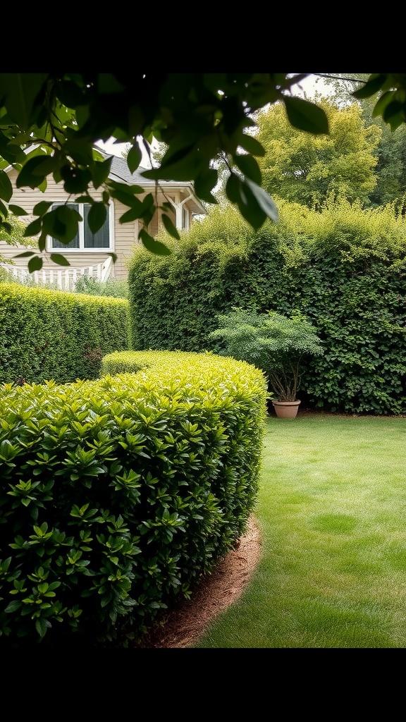 Neatly trimmed hedges creating a natural boundary in a backyard.