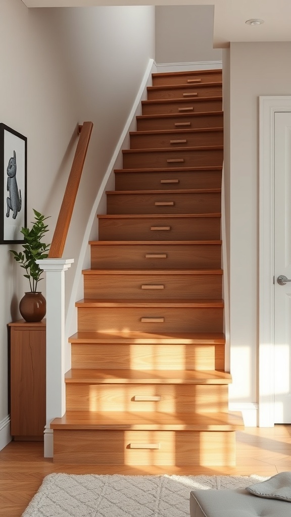 Staircase with built-in drawers for hidden storage