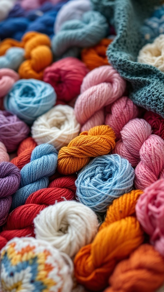 A variety of colorful yarns arranged in a beautiful display.